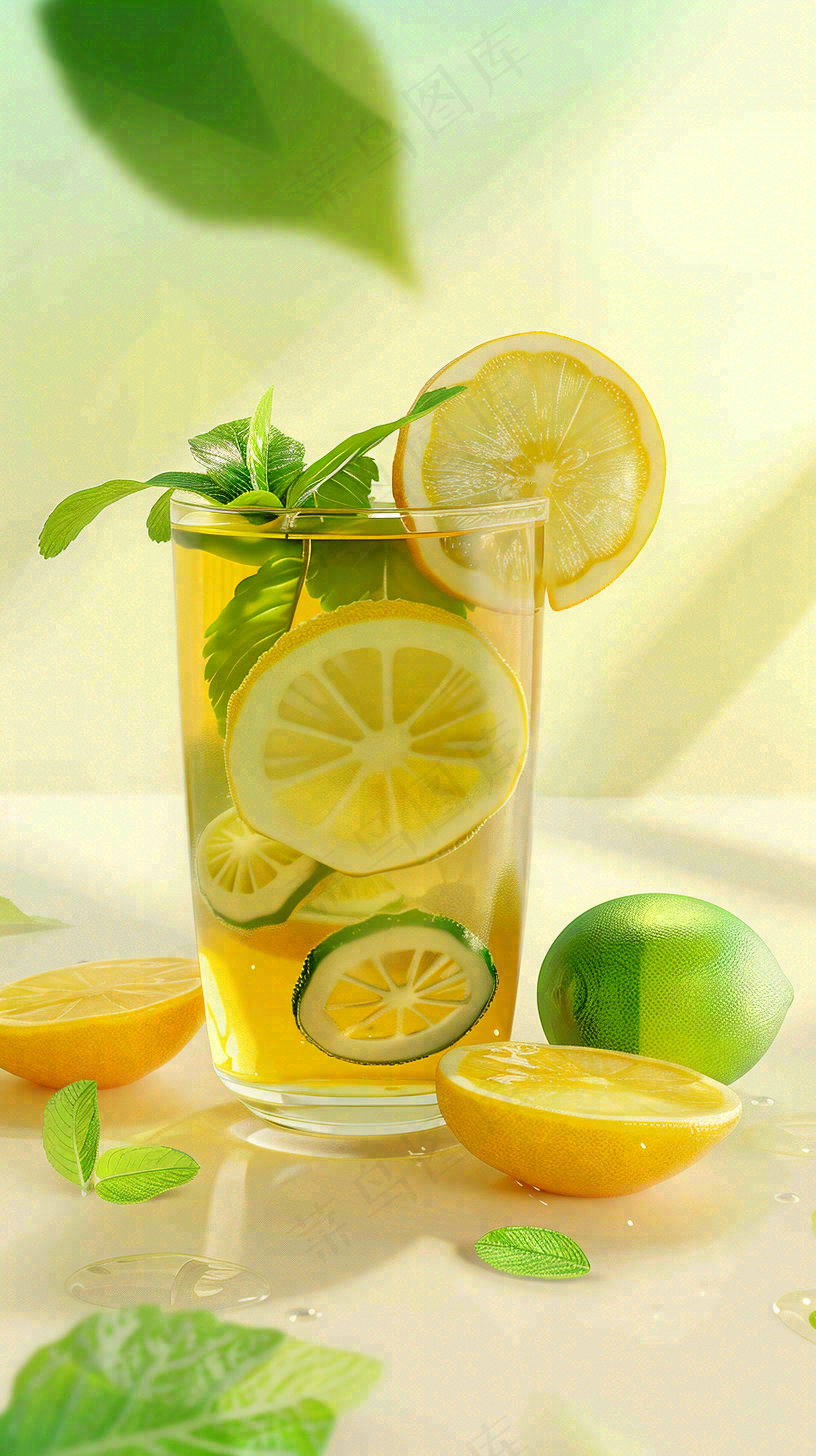 夏天冰饮柠檬茶清凉小暑大暑插画背景