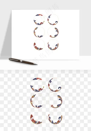 国潮风祥云浪花圆形矩形边框png免抠