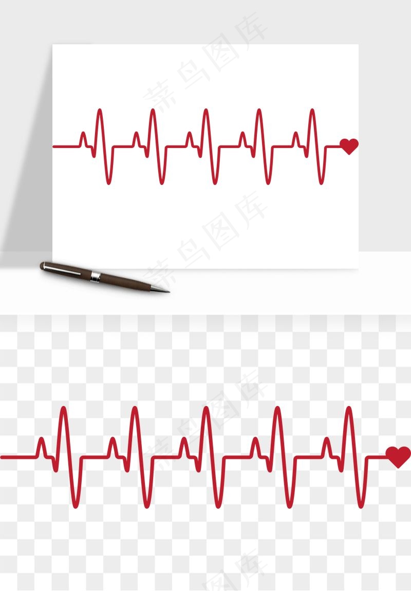 手绘心电图爱心线条png免抠