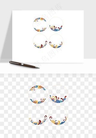 国潮风祥云浪花圆形矩形边框png免抠