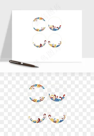 国潮风祥云浪花圆形矩形边框png免抠