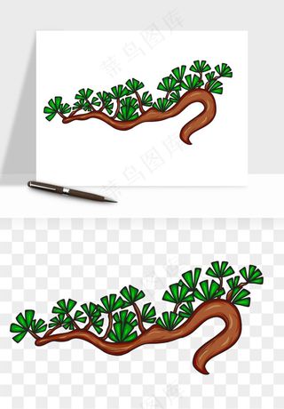 国潮松树松枝松叶png免抠