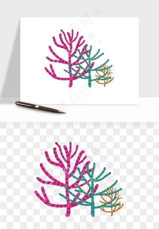 卡通珊瑚海底植物png免抠