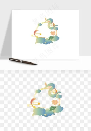 国潮风祥云浪花圆形矩形边框png免抠