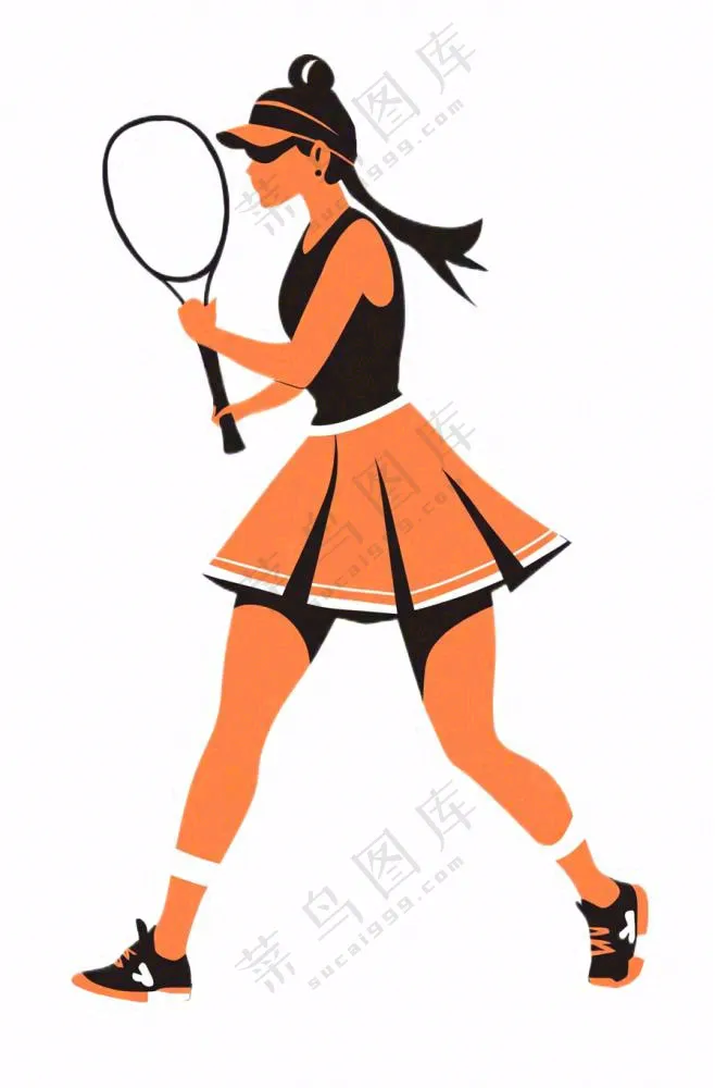 网球运动少女卡通插画免抠