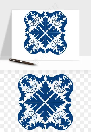 青花瓷花纹花卉图案png免抠