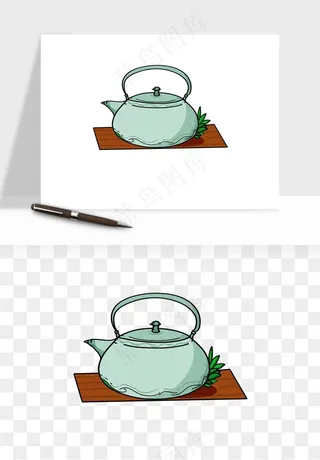 手绘茶壶茶具png免抠