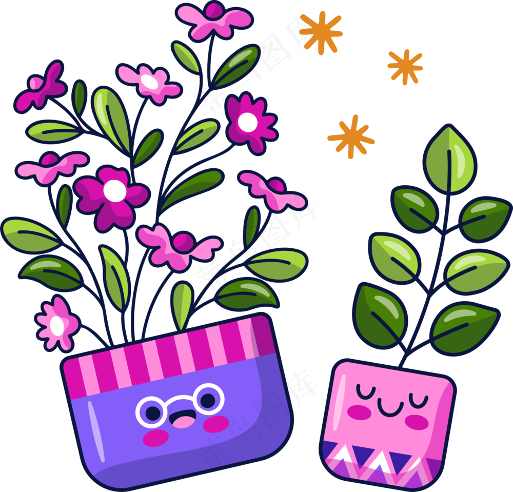 鲜花盆栽4 美式多巴胺插画 免抠透明底