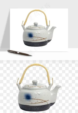 白瓷陶瓷茶壶png免抠