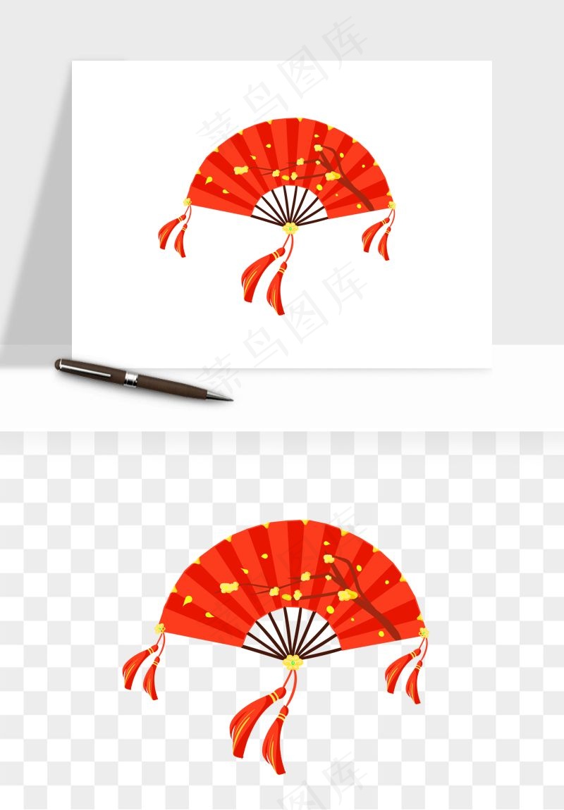 古风扇子元素png免抠