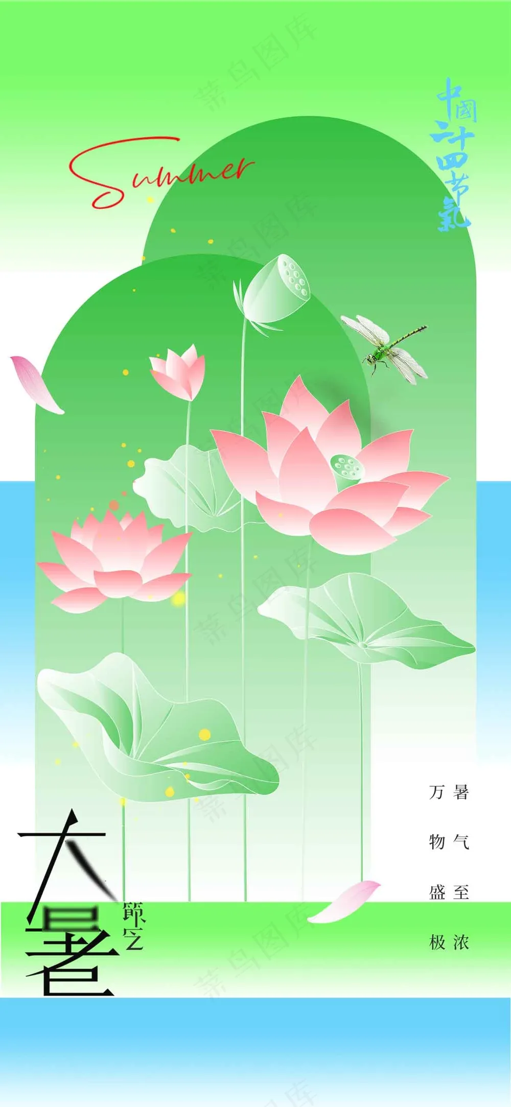 绿色清新大暑节气海报