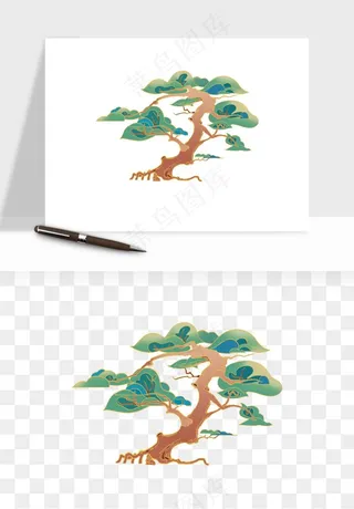国潮松树松枝松叶png免抠