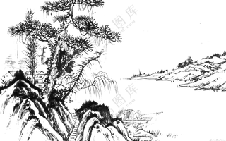 中国风群山风光与垂钓老翁免抠图片