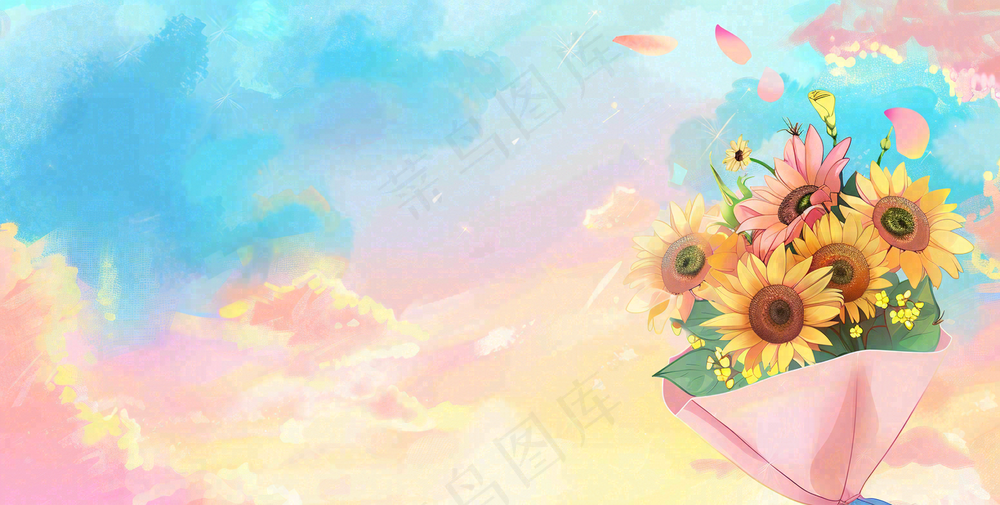 教师节花束向日葵礼物插画背景