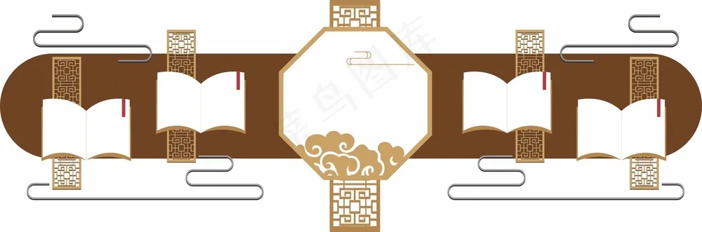 中式文化墙文化廊矢量图