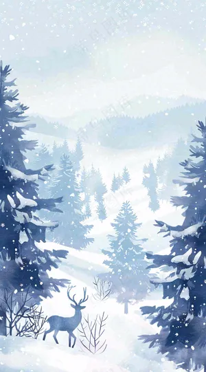 冬天白雪覆盖寒冷唯美雪景大寒插画背景