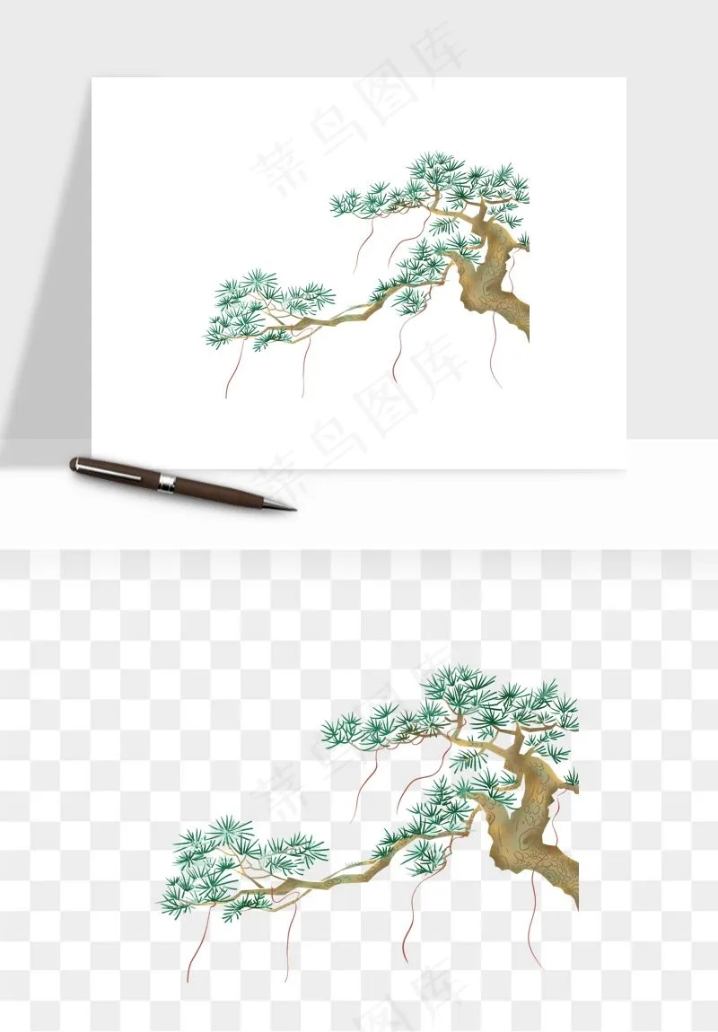 国潮松树松枝松叶png免抠
