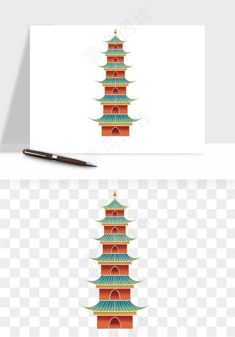 国潮高塔古塔楼建筑png免抠