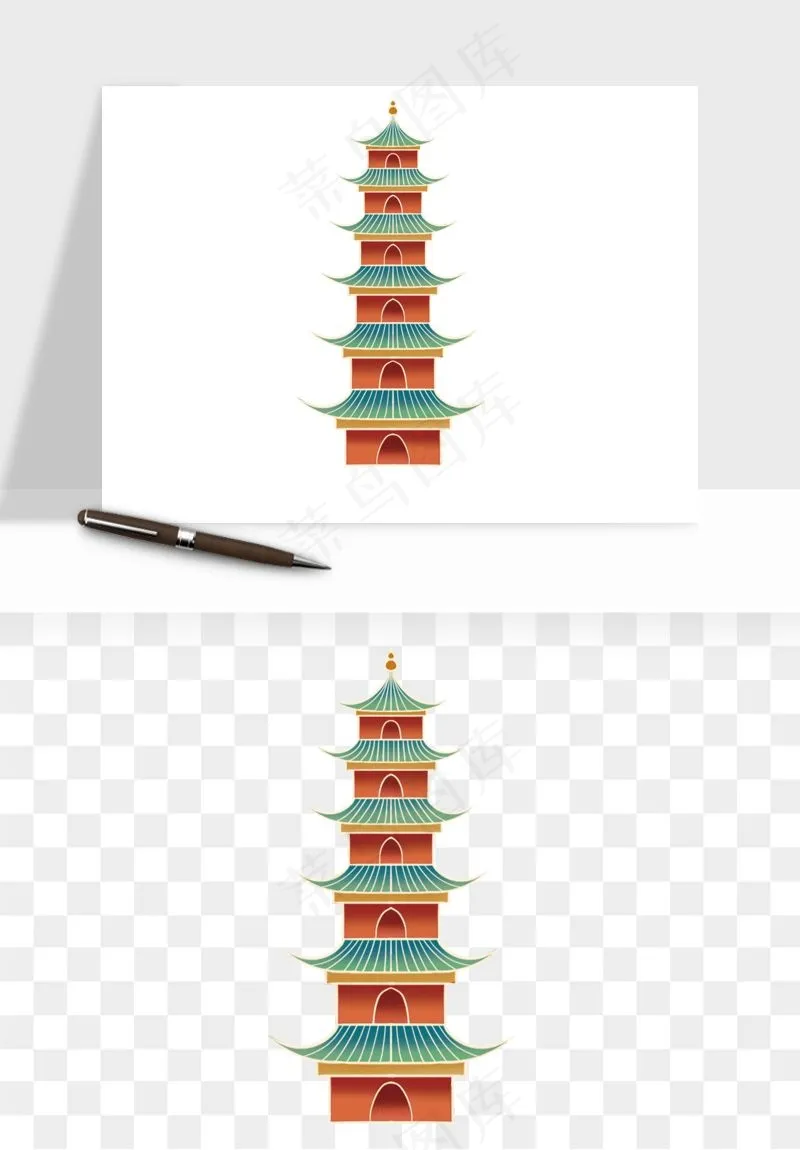 国潮高塔古塔楼建筑png免抠