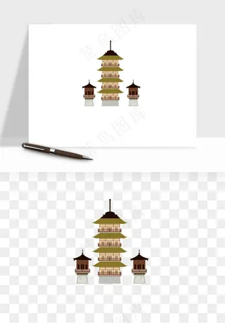 国潮高塔古塔楼建筑png免抠