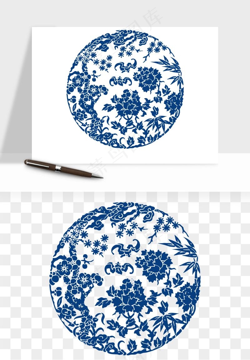 青花瓷花纹花卉图案png免抠