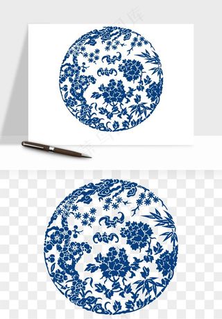 青花瓷花纹花卉图案png免抠