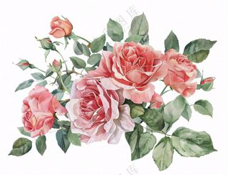 玫瑰花鲜花水彩画免抠