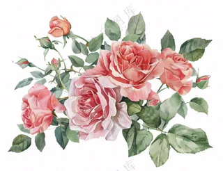 玫瑰花鲜花水彩画免抠