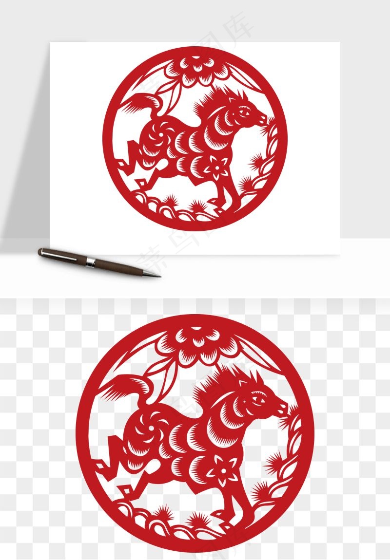 十二生肖剪纸中式纹样图案png免抠