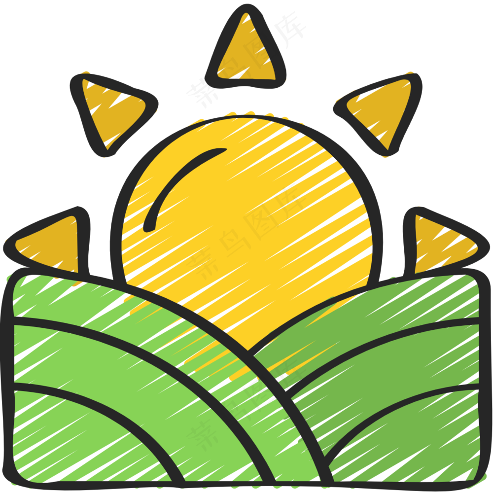 太阳在草原上升起 铅笔手绘图标icon