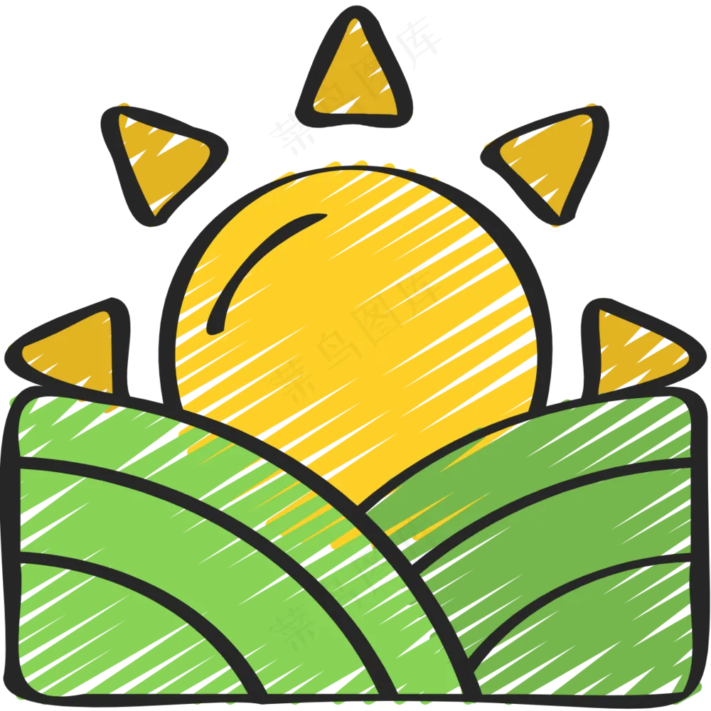 太阳在草原上升起 铅笔手绘图标icon