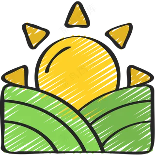 太阳在草原上升起 铅笔手绘图标icon