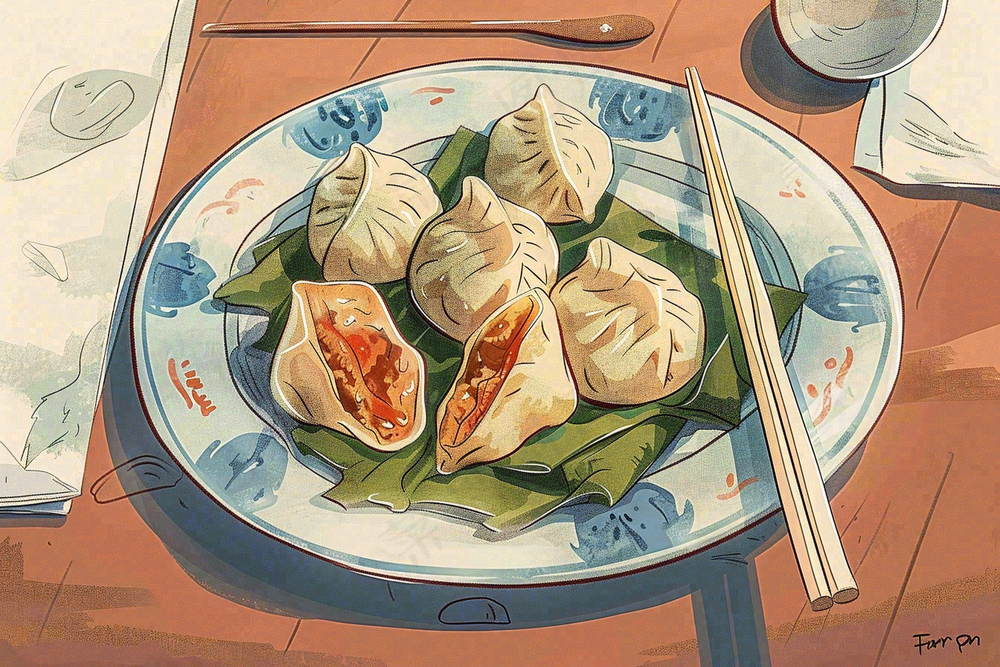 饺子中国传统美食冬至插画背景