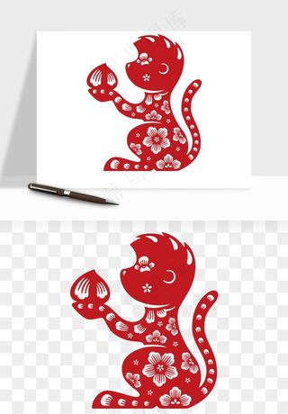 十二生肖剪纸中式纹样图案png免抠