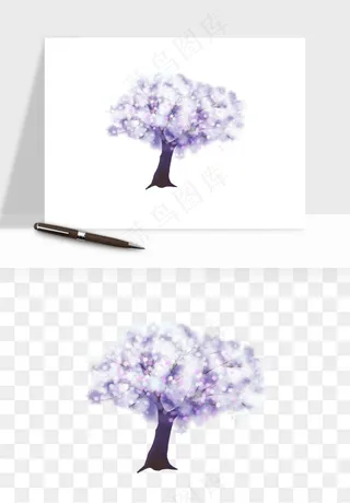 手绘浪漫花树桃花树png免抠