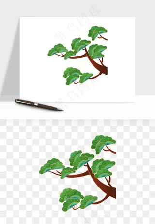 国潮松树松枝松叶png免抠