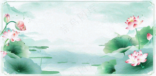 夏天荷花荷叶清凉小清新淡雅小暑大暑处暑插画背景