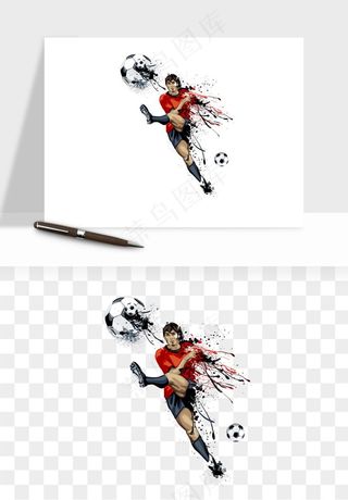 手绘踢足球运动人物png免抠