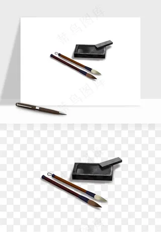 中式砚台毛笔书法png免抠