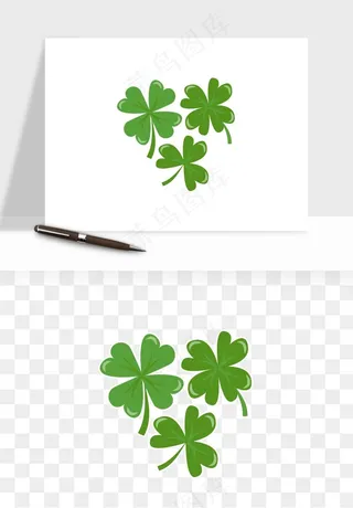 手绘四叶草幸运植物png免抠
