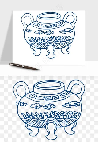 青花瓷花纹花卉图案png免抠