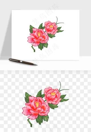 手绘国潮牡丹花花卉图案png免抠