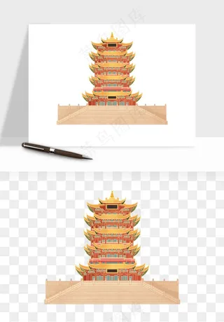 国潮风古建筑古楼古塔鼓楼psd,png免抠图