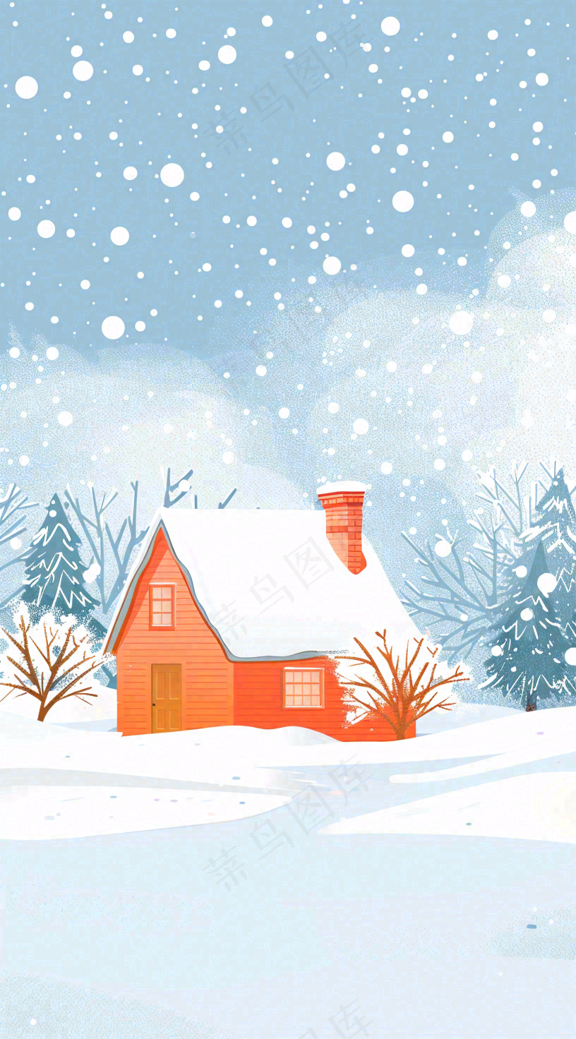 冬天白雪覆盖寒冷唯美雪景小寒插画背景
