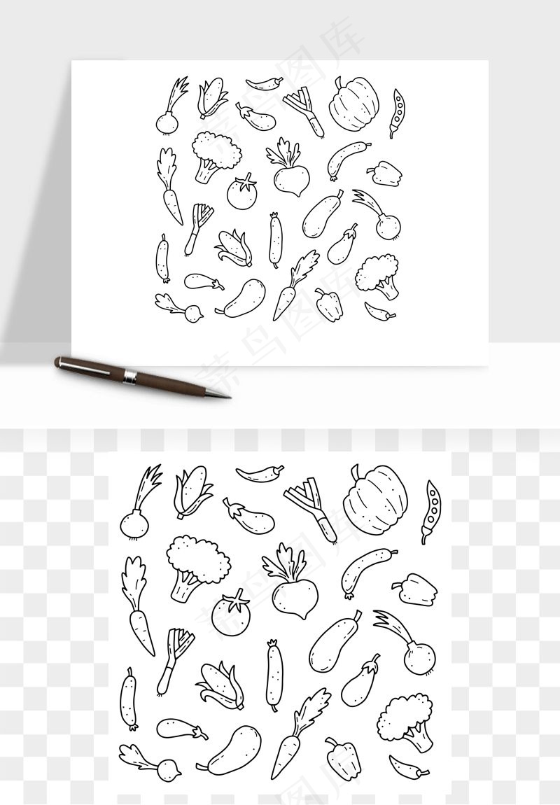 手绘线描水果蔬菜矢量