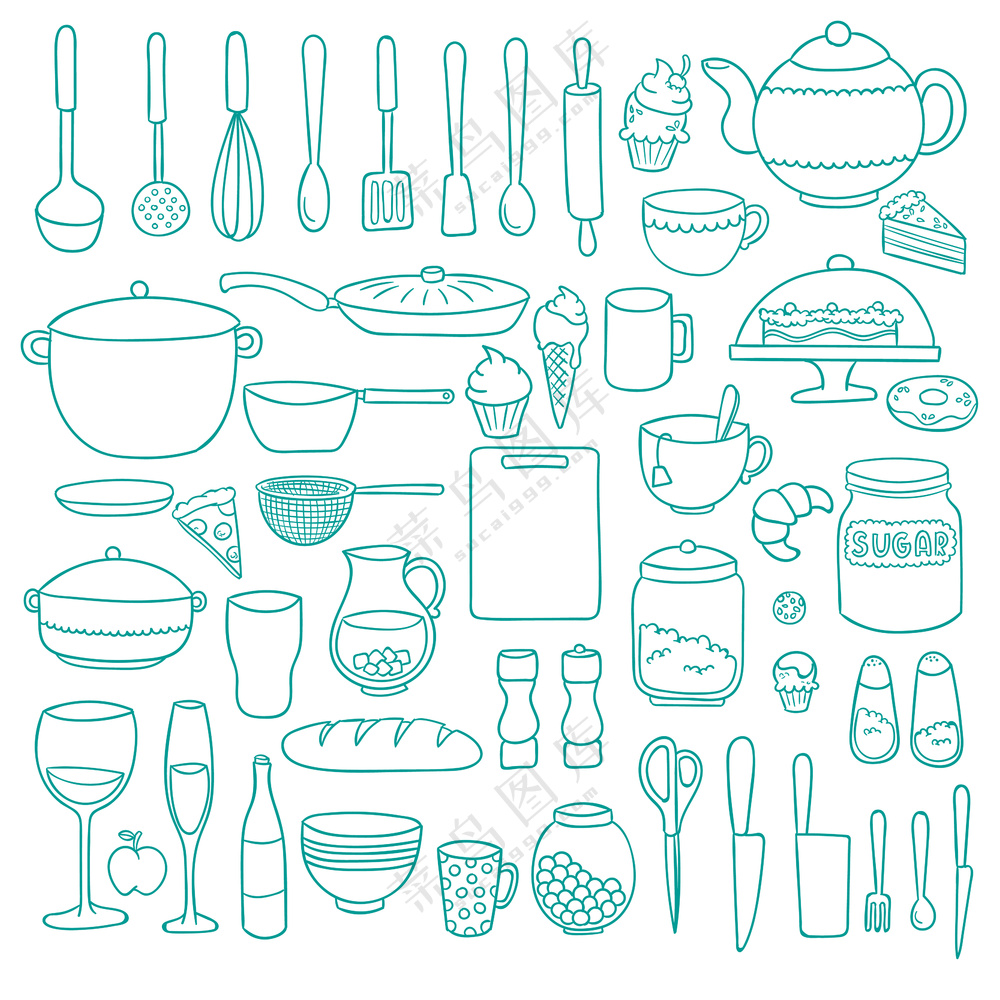 厨房用品与食物矢量素材
