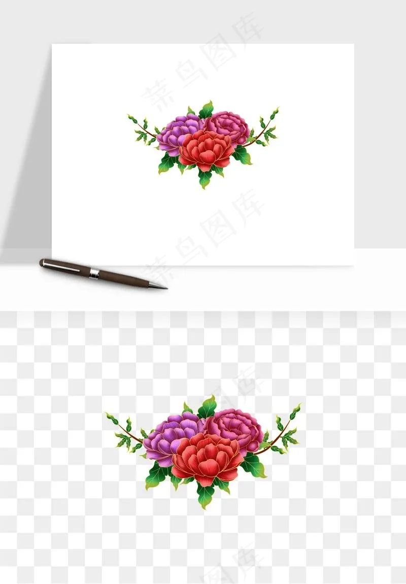 手绘国潮牡丹花花卉图案png免抠