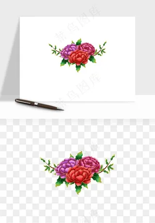 手绘国潮牡丹花花卉图案png免抠