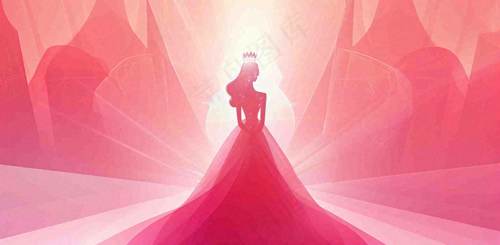 粉色女王女神女生节妇女节唯美插画背景