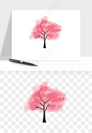 手绘浪漫花树桃花树png免抠